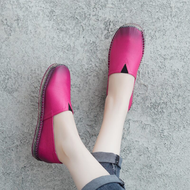 Spring Retro Handamade Leather Flat Casual Shoes Feb 2023 New Arrival 35 Rose Red 