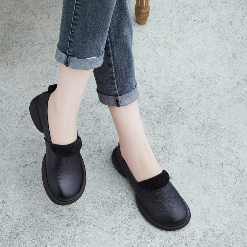 Spring Retro Handmade Leather Casual Shoes Feb 2023 New Arrival 35 Black 