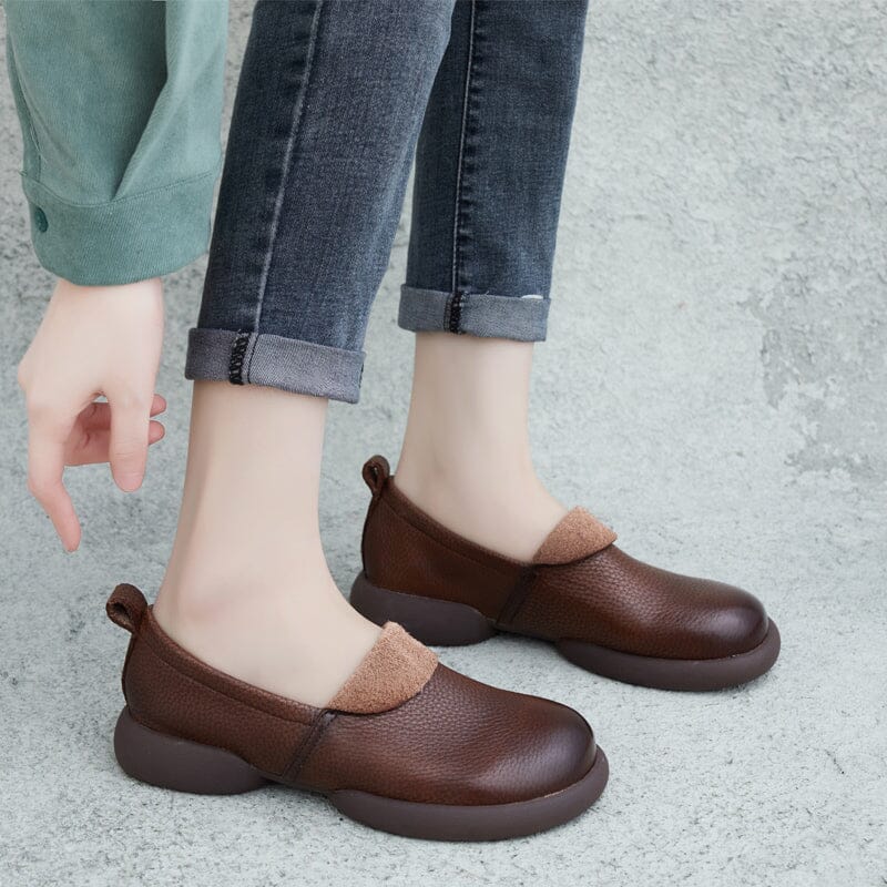 Spring Retro Handmade Leather Casual Shoes Feb 2023 New Arrival 35 Brown 