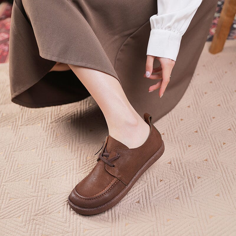 Spring Retro Handmade Leather Soft Flat Casual Shoes