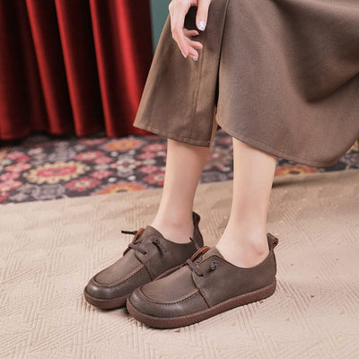 Spring Retro Handmade Leather Soft Flat Casual Shoes