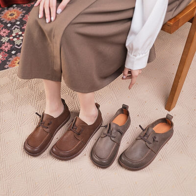 Spring Retro Handmade Leather Soft Flat Casual Shoes Mar 2023 New Arrival 