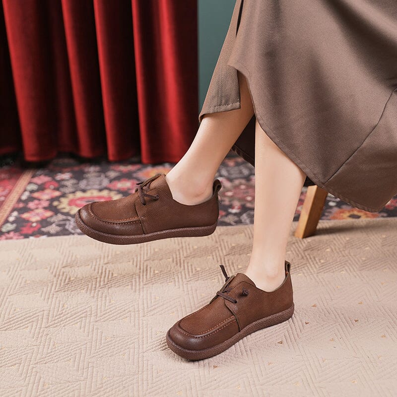 Spring Retro Handmade Leather Soft Flat Casual Shoes Mar 2023 New Arrival Coffee 35 
