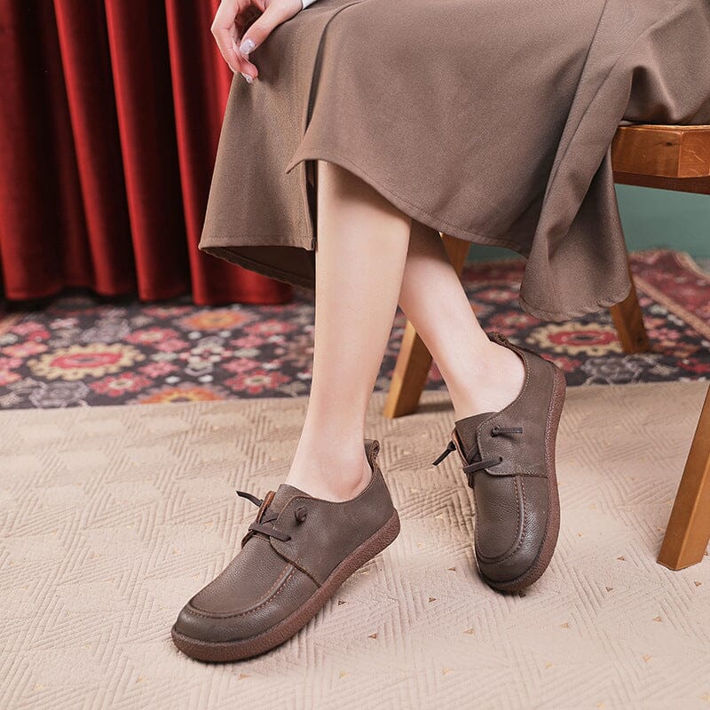 Spring Retro Handmade Leather Soft Flat Casual Shoes Mar 2023 New Arrival Gray 35 