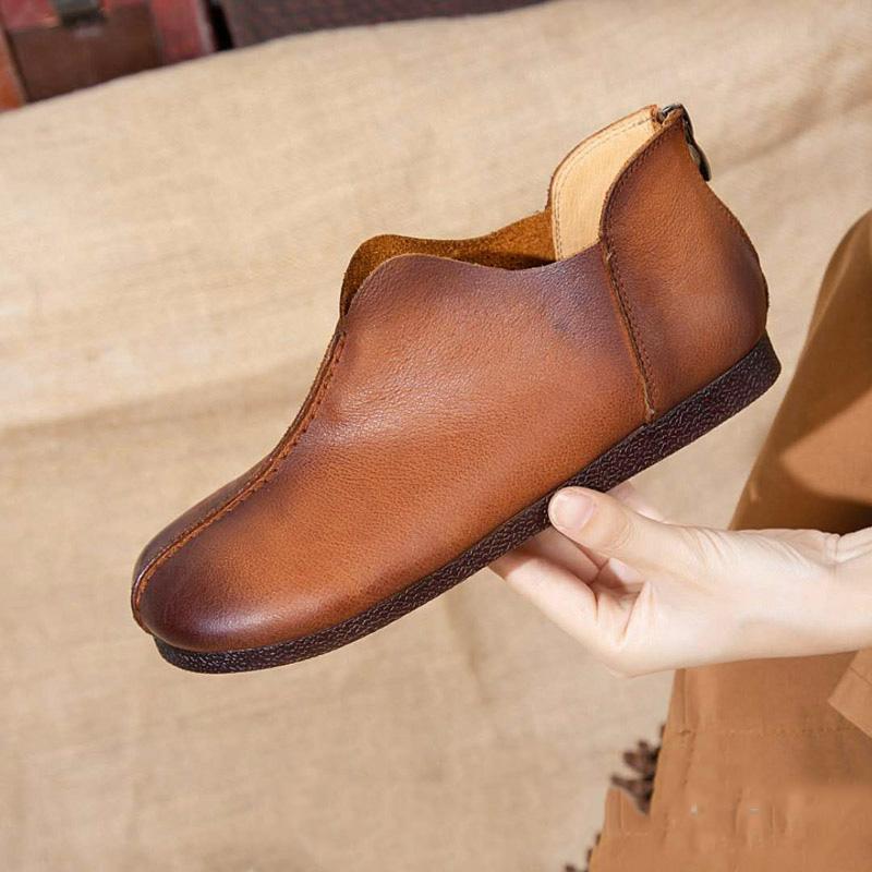 Spring Retro Handmade Leather Women Flat Shoes