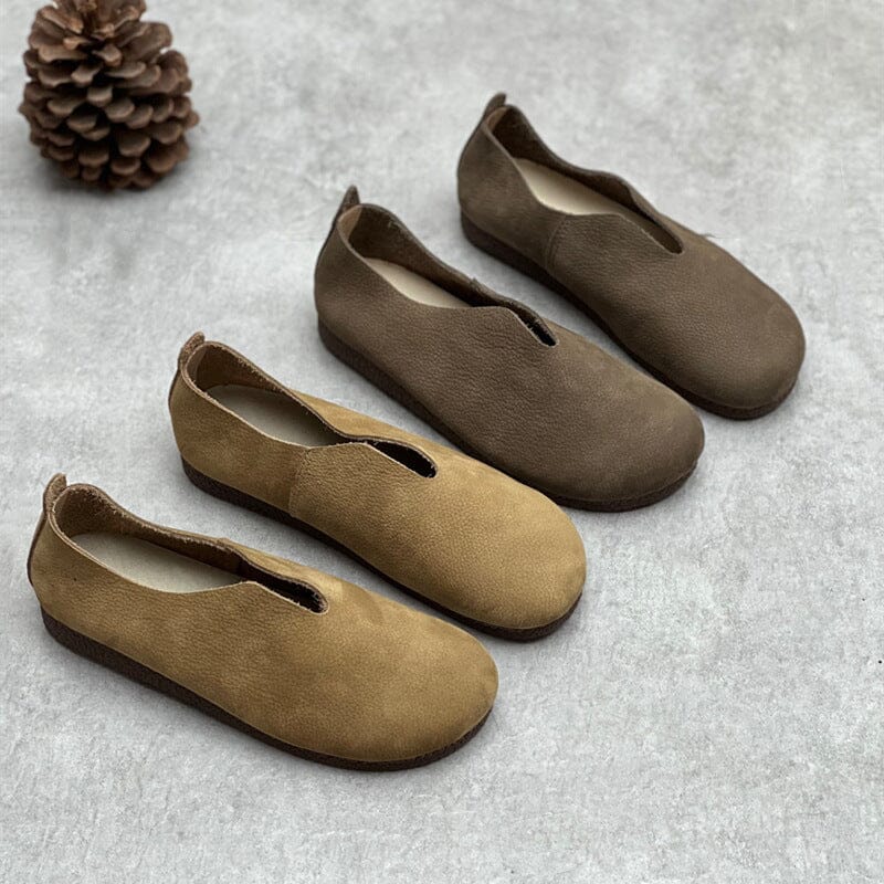 Spring Retro Handmade Solid Soft Leather Flats Casual Shoes