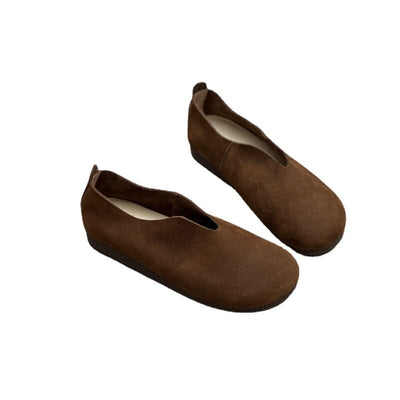 Spring Retro Handmade Solid Soft Leather Flats Casual Shoes