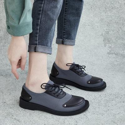 Spring Retro Leather Canvas Patchwork Casual Shoes Jan 2023 New Arrival 35 Gray 
