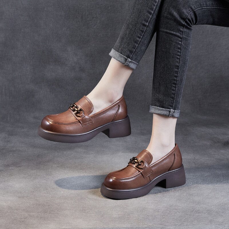 Spring Retro Leather Casual Comfy Wedge Loafers