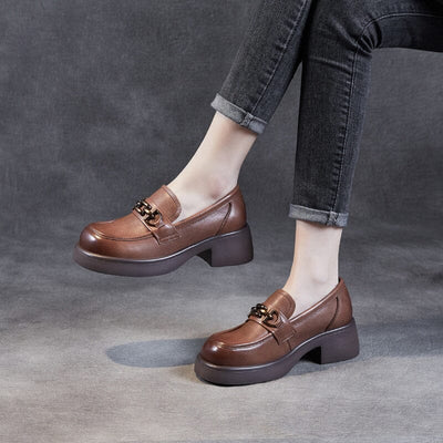 Spring Retro Leather Casual Comfy Wedge Loafers Dec 2022 New Arrival 