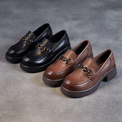 Spring Retro Leather Casual Comfy Wedge Loafers Dec 2022 New Arrival 