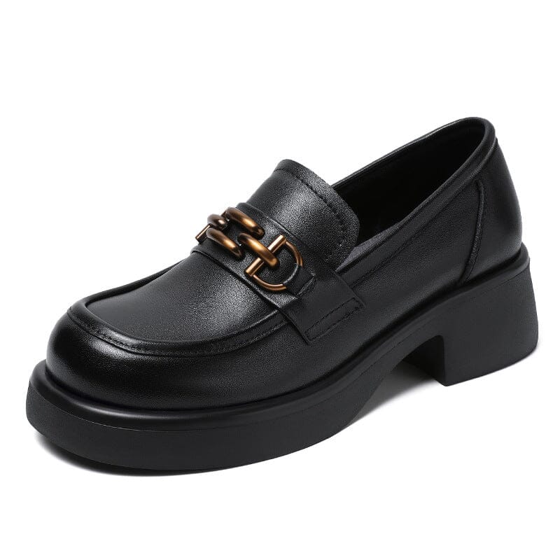 Spring Retro Leather Casual Comfy Wedge Loafers Dec 2022 New Arrival Black 35 