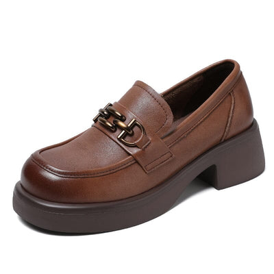 Spring Retro Leather Casual Comfy Wedge Loafers Dec 2022 New Arrival Brown 35 