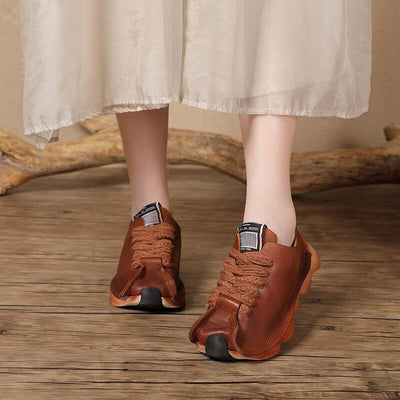 Spring Retro Leather Handmade Lug Sole Casual Shoes