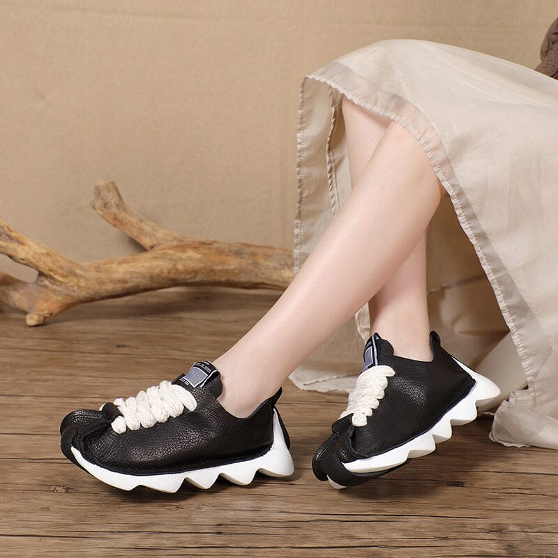 Spring Retro Leather Handmade Lug Sole Casual Shoes