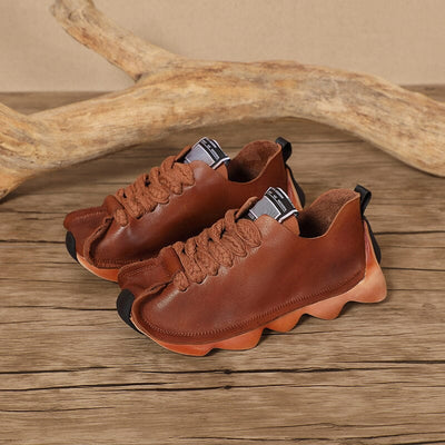 Spring Retro Leather Handmade Lug Sole Casual Shoes May 2023 New Arrival Camel 34 