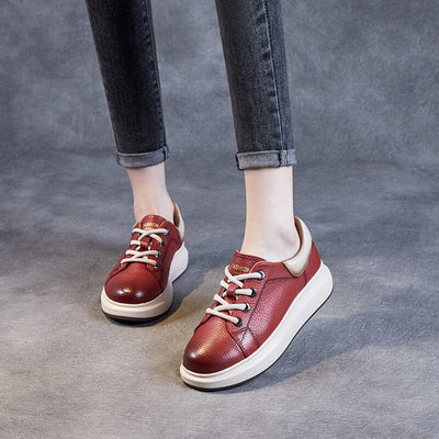 Spring Retro Leather Lace Up Flat Casual Shoes Feb 2023 New Arrival 