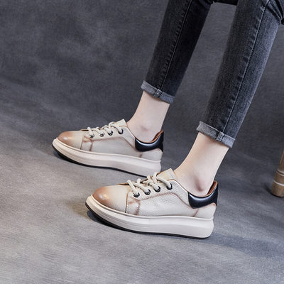 Spring Retro Leather Lace Up Flat Casual Shoes