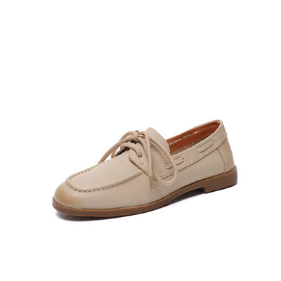 Spring Retro Leather Lace-Up Flat Loafers