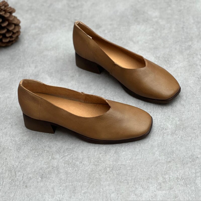 Spring Retro Leather Low Heel Casual Shoes Apr 2023 New Arrival 