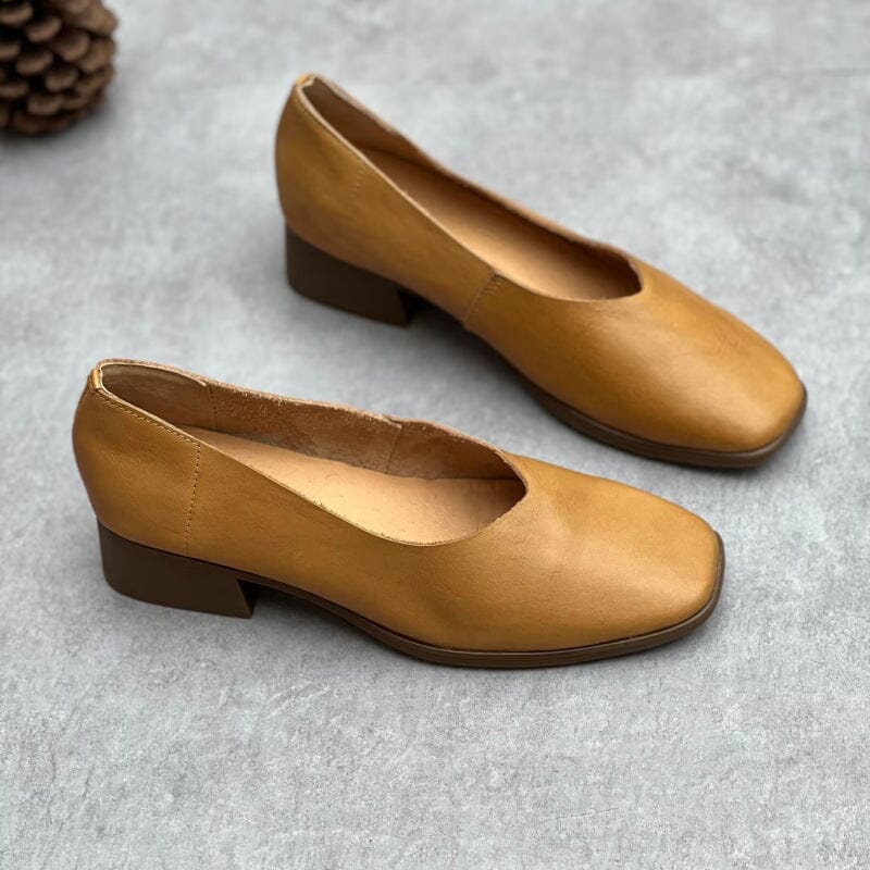 Spring Retro Leather Low Heel Casual Shoes
