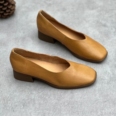 Spring Retro Leather Low Heel Casual Shoes Apr 2023 New Arrival 