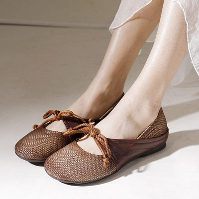 Spring Retro Leather Patchwork Flat Casual Shoes