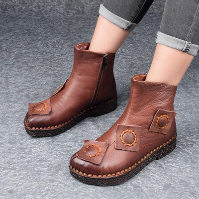 Spring Retro Leather Rat Bottom Short Boots 2019 April New 35 Brown 