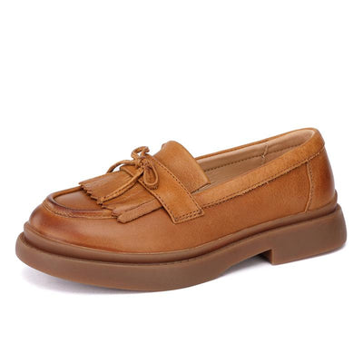 Spring Retro Leather Round Head Casual Shoes Dec 2021 New Arrival 