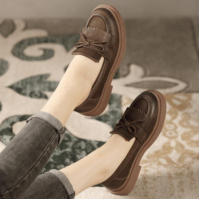 Spring Retro Leather Round Head Casual Shoes Dec 2021 New Arrival 35 Coffee 