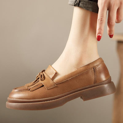 Spring Retro Leather Round Head Casual Shoes Dec 2021 New Arrival 