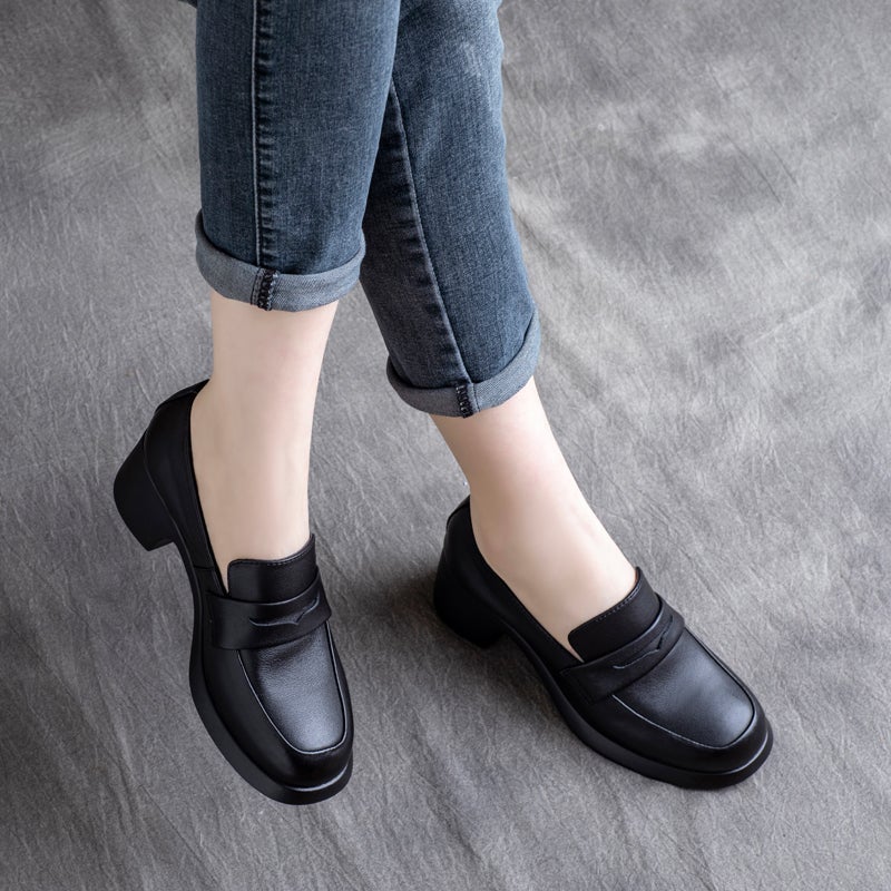 Spring Retro Leather Round Head Casual Shoes Jan 2022 New Arrival 