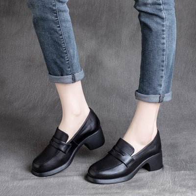 Spring Retro Leather Round Head Casual Shoes Jan 2022 New Arrival 35 Black 