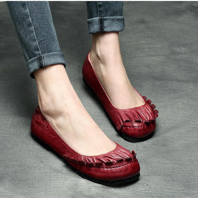 Spring Retro Leather Soft Bottom Handmade Women Shoes 2019 May New 