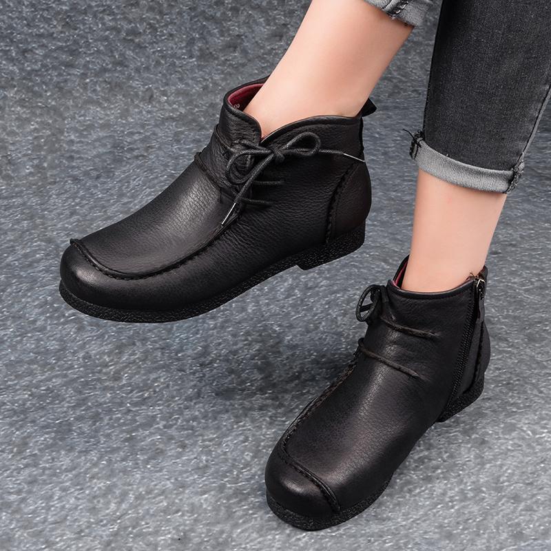Spring Retro Leather Soft Bottom Large Women's Shoes