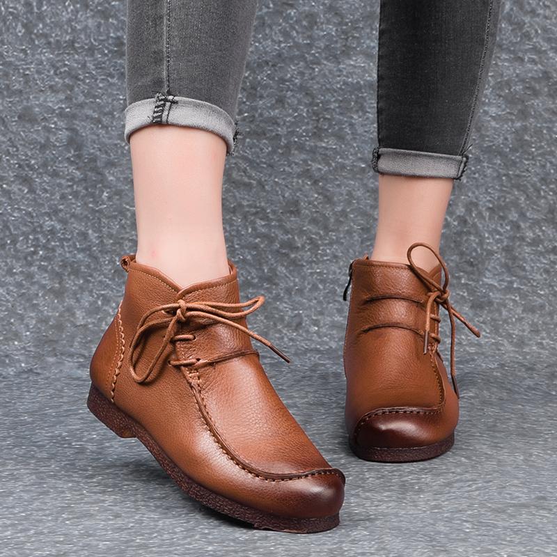 Spring Retro Leather Soft Bottom Large Women's Shoes