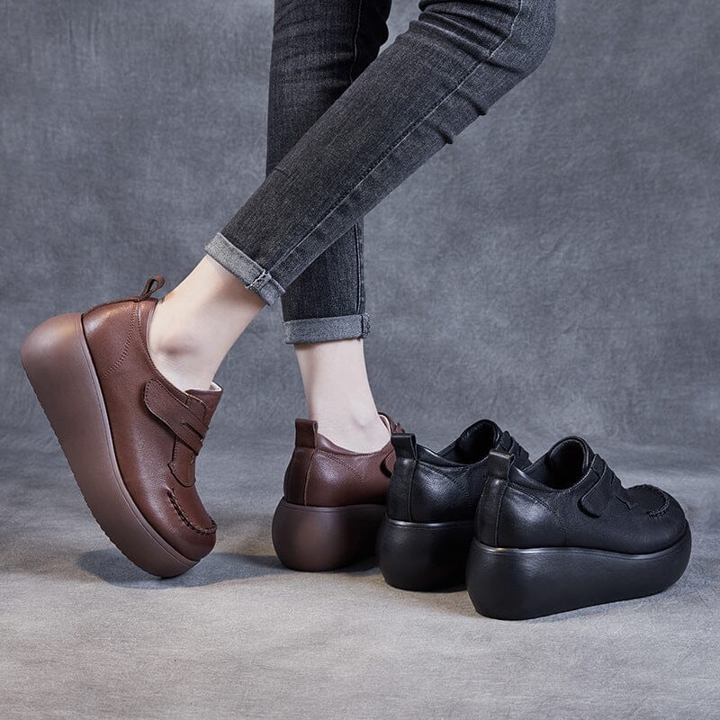 Spring Retro Leather Velcro Platform Casual Shoes – Babakud