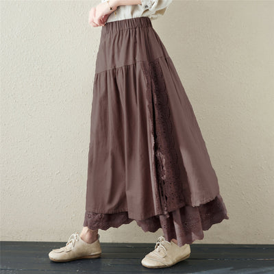 Spring Retro Linen Floral Hollow Embroidery Skirt Jan 2022 New Arrival M Coffee 