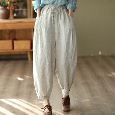 Spring Retro Linen Loose Bloomers Casual Pants Feb 2023 New Arrival Linen One Size 
