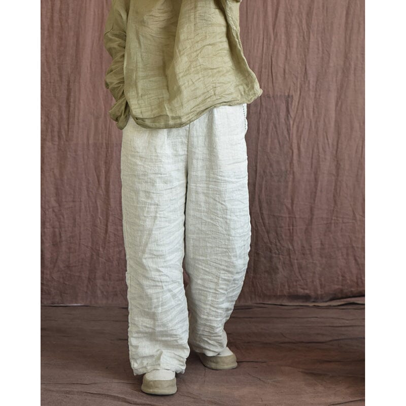 Spring Retro Linen Pleated Casual Wide-Leg Pants