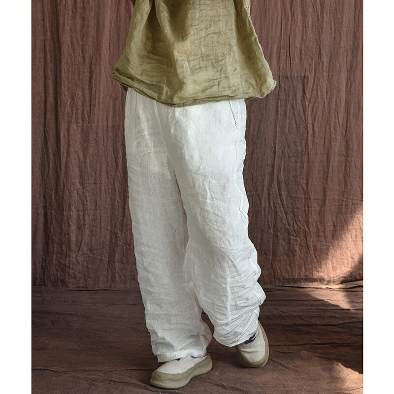 Spring Retro Linen Pleated Casual Wide-Leg Pants