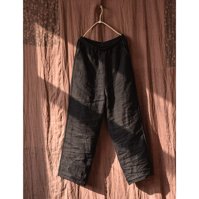 Spring Retro Linen Pleated Casual Wide-Leg Pants Feb 2023 New Arrival Black One Size 