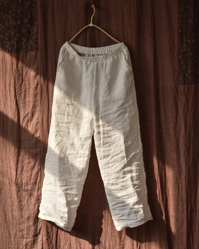 Spring Retro Linen Pleated Casual Wide-Leg Pants Feb 2023 New Arrival White One Size 