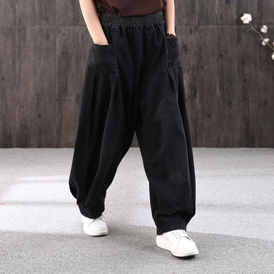 Spring Retro Loose Casual Cotton Wide Leg Pants July 2021 New-Arrival Black 