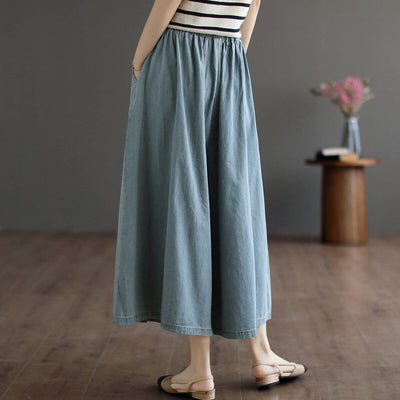 Spring Retro Loose Casual Solid Denim Wide Leg Jeans Mar 2023 New Arrival 