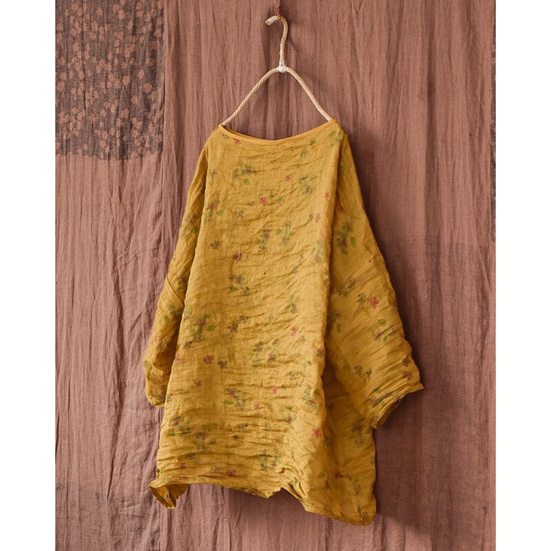 Spring Retro Loose Floral Long Sleeve Blouse Mar 2023 New Arrival 