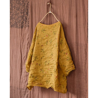 Spring Retro Loose Floral Long Sleeve Blouse Mar 2023 New Arrival Yellow One Size 