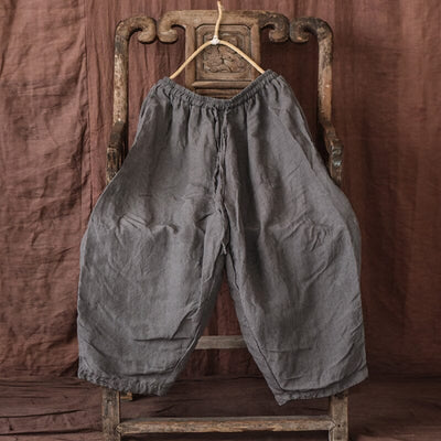 Spring Retro Loose Linen Casual Wide Leg Pants Mar 2023 New Arrival Gray One Size 