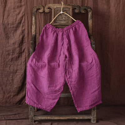 Spring Retro Loose Linen Casual Wide Leg Pants Mar 2023 New Arrival Rose Red One Size 
