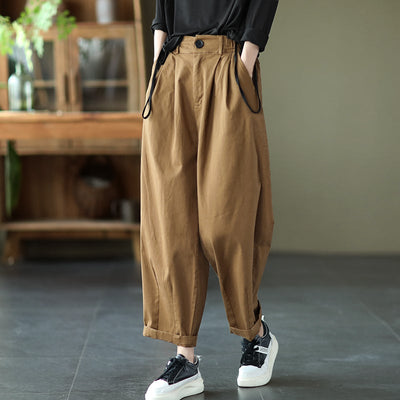 Spring Retro Loose Plus Size Solid Casual Wide Leg Pants